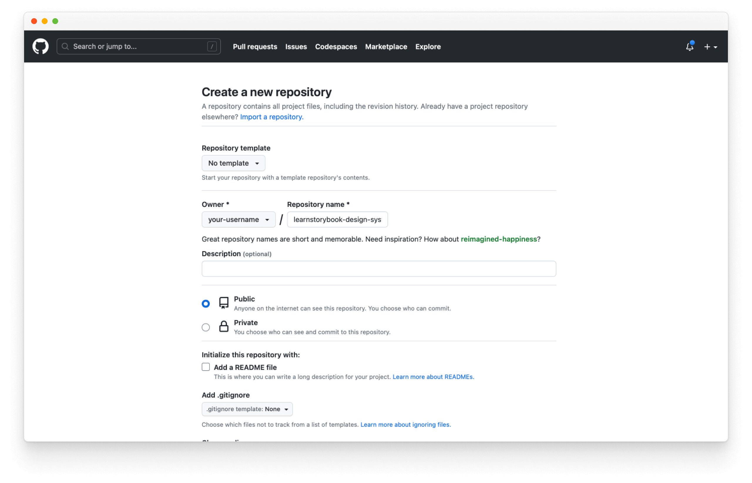 Criar um novo repositório GitHub