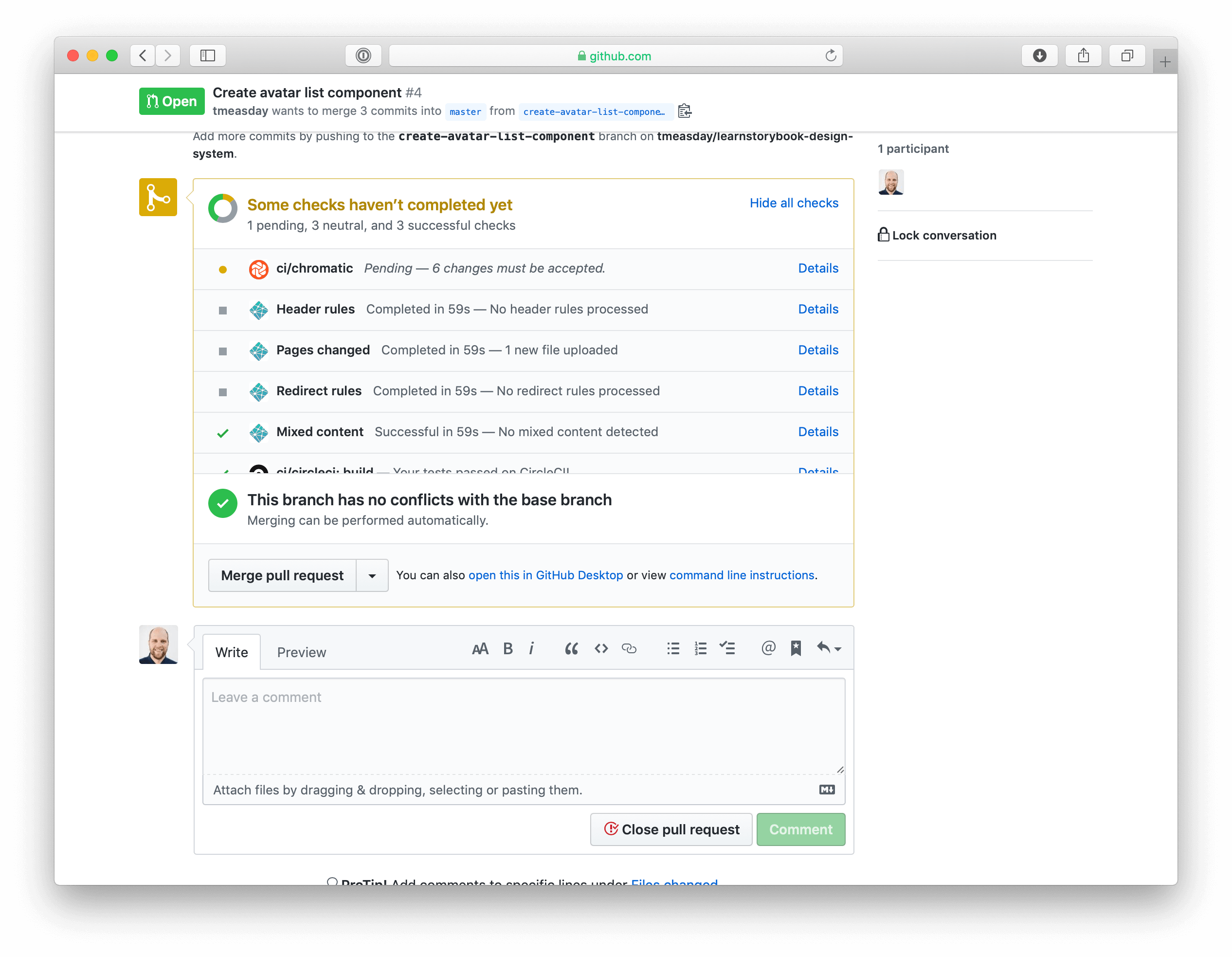 Alterações Chromatic nas verificações do PR no GitHub